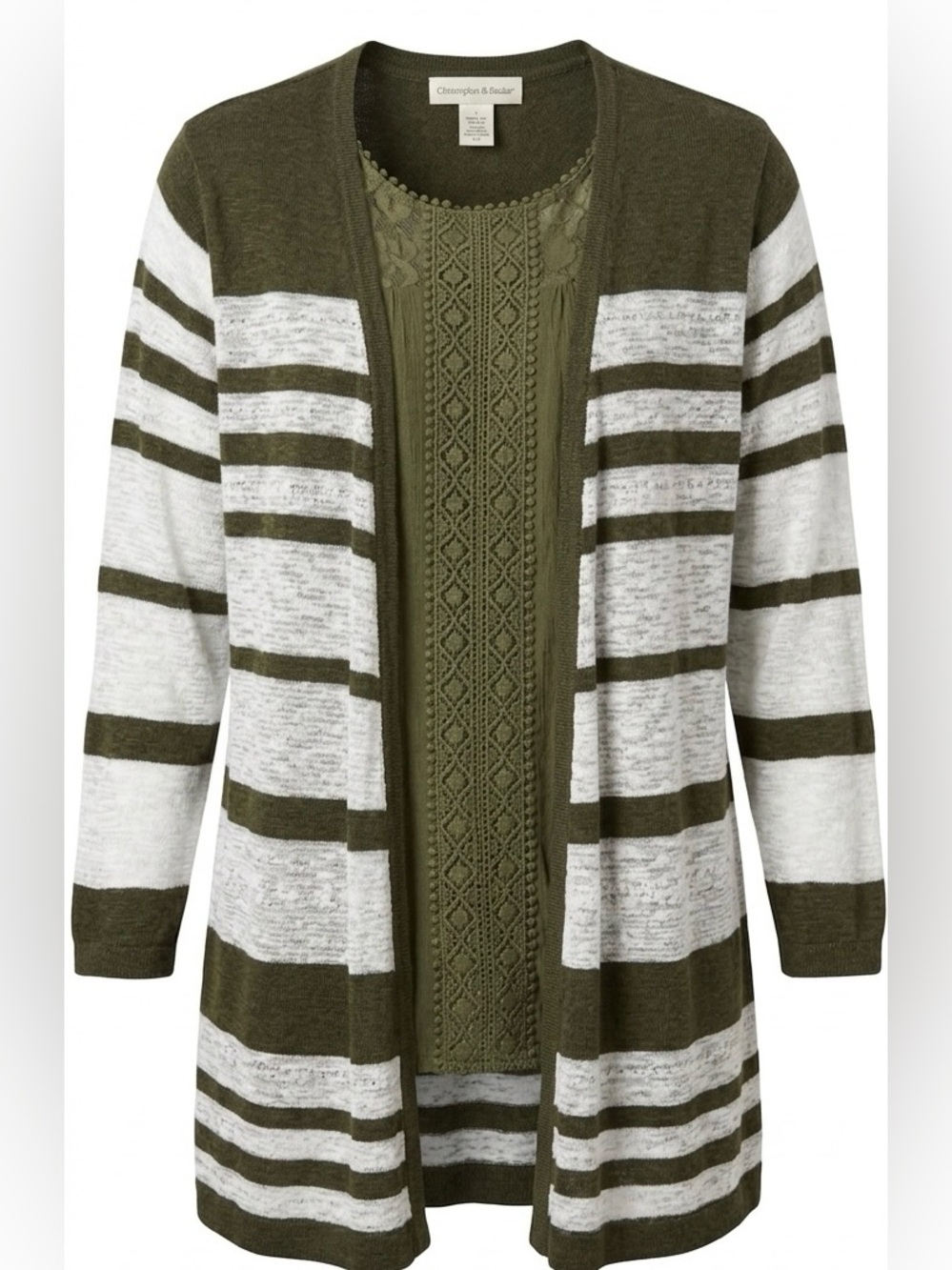 Christopher & Banks Olive Green Layered Cardigan & Top Set - Size Large